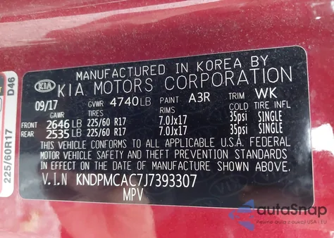 2018 Kia Sportage Lx из США, поврежденный, VIN KNDPMCAC7J7393307